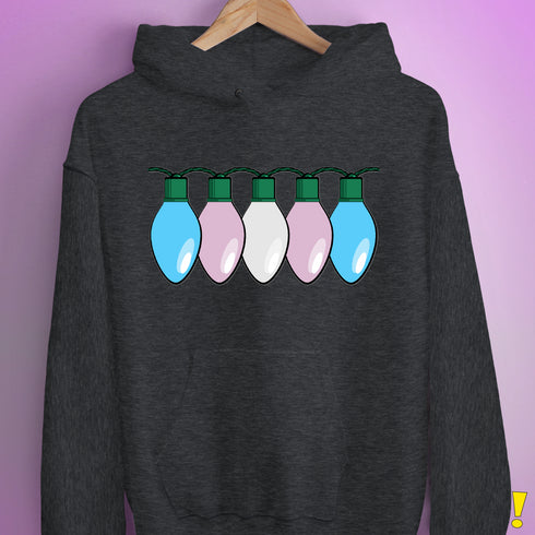 Transgender Pride Flag Christmas Lights Hoodie - Dark Grey Heather